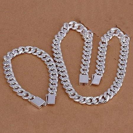 Besufy Adult Men's Sterling Silver Necklace Bracelet Jewelry Set