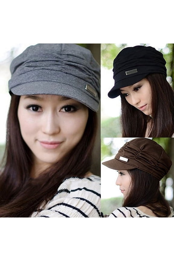 Adult Women Pleated Peaked Cap Hat Outdoor Sports Travel Sunhat Coffee