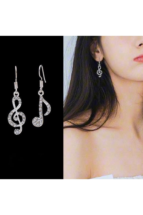 Asymmetric Rhinestone Inlaid Music Note Ear Hook Women Dangle Earrings