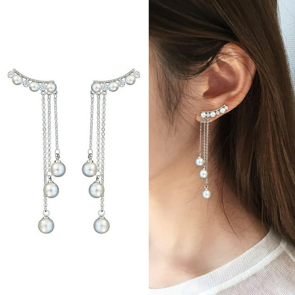 Besufy Earrings Environmental Friendly Elegant Long Style Women Tassel Faux Pearls Earrings for Wedding