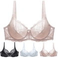 thumbnail image 1 of Besufy Lady Bra ,Lace Design Plus Size Women See-through Breathable Flower Push Up Bra Underwear, 1 of 7