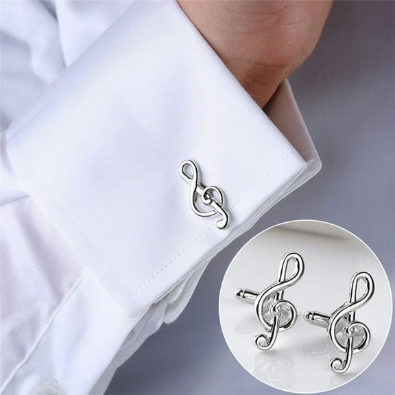 Besufy Male Cufflinks Silver Plated Music Notation Shape Alloy Men Cufflinks for Party Silver