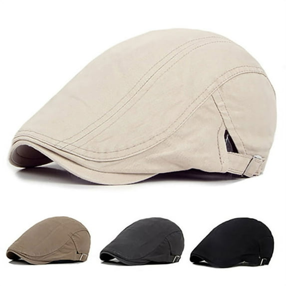 Besufy Men Ivy Hat,Casual Classic Solid Color Flat Cabbie Newsboy Cotton Sun Beret Cap Dark Khaki