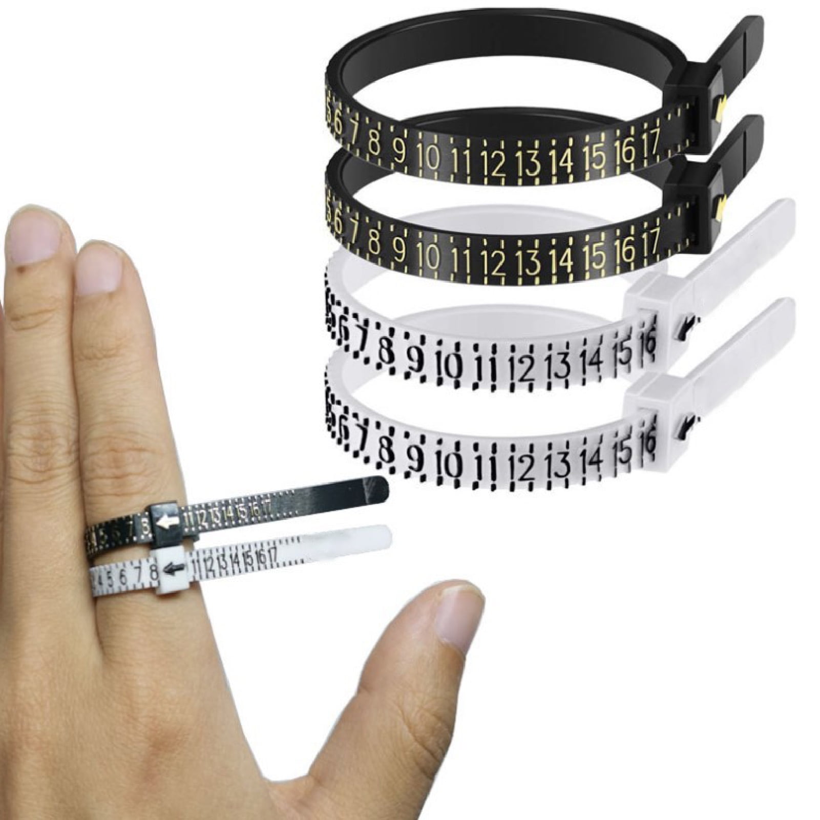 UOUYOO 2 Pcs 1-17 USA Ring Sizer Measuring Tool Plastic Ring Sizer Measuring Set Finger Measurer Jewelry Sizing Tools Gauge Measure Tool Rings Size Finger