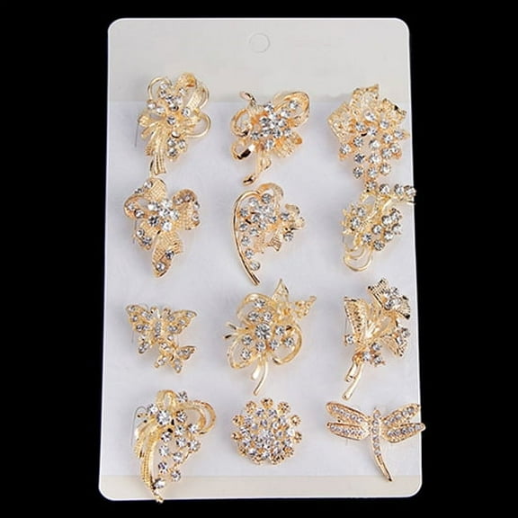 Besufy Women Brooch Pin Set ,12Pcs Rhinestone Hollow Flower Butterfly Bridal Scarf Lapel Brooch Pins