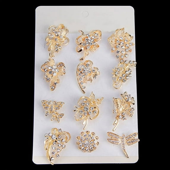 Besufy Women Brooch Pin Set ,12Pcs Rhinestone Hollow Flower Butterfly Bridal Scarf Lapel Brooch Pins