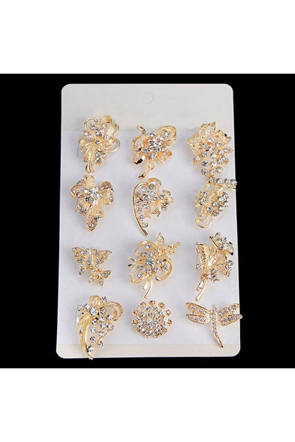 Women Brooch Pin Set ,12Pcs Rhinestone Hollow Flower Butterfly Bridal Scarf Lapel Brooch Pins