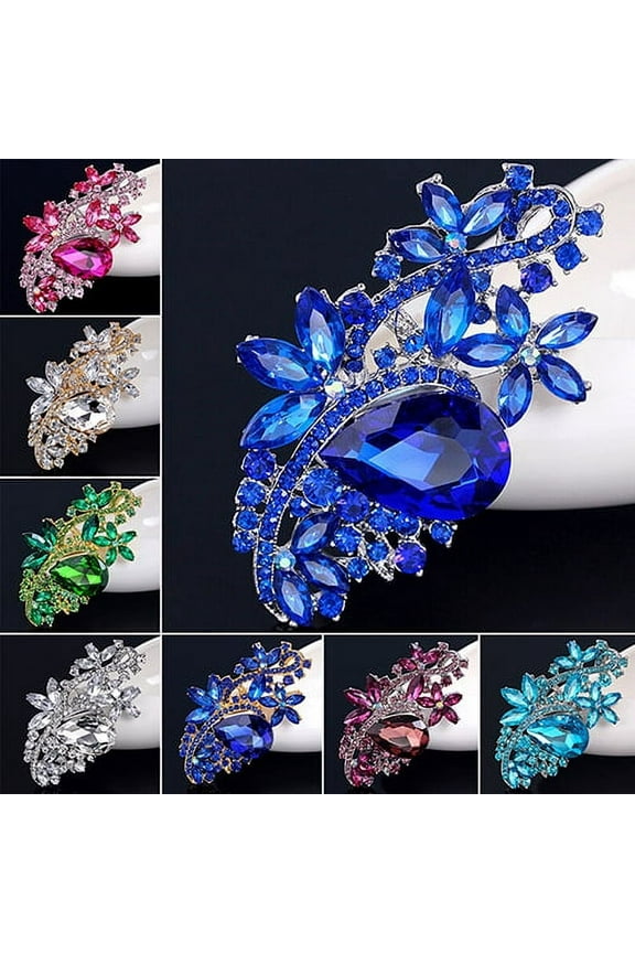 Women Brooch Pin Waterdrop Flower Rhinestone Crystal Brooches Bouquet Wedding Jewelry