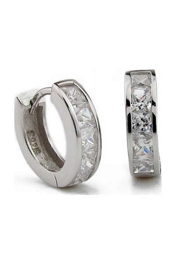 Women Earrings ,Men Silver Plated Small Round Square Rhinestone Hoop Huggie Earrings