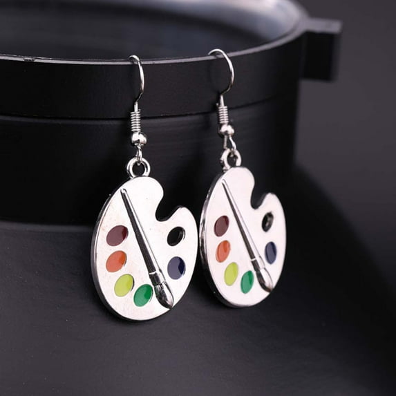 Besufy Women Enamel Palette Paint Brush Dangle Hook Earrings