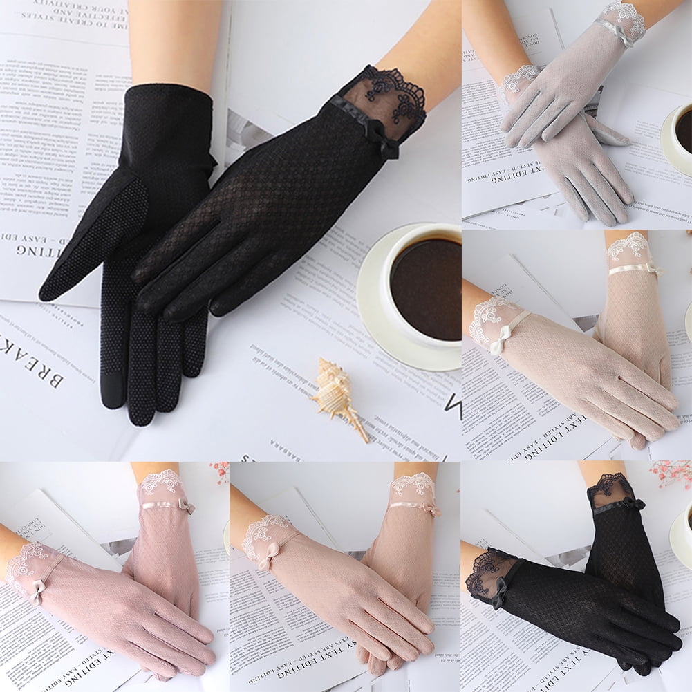 1 Pair Anti-slip Silicone Fingertip Opening Summer Gloves Buttons Cuff  Ladies Anti-uv Ice Silk Thin Gloves For Outdoor