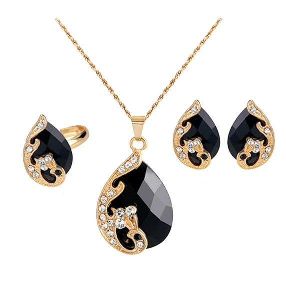 Besufy Women Jewelry Set Rhinestone Wedding Pendant Necklace Earrings Ring