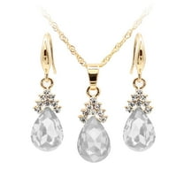 Besufy Women Jewelry Set Vintage Teardrop Rhinestone Necklace Hook Earrings Pendants