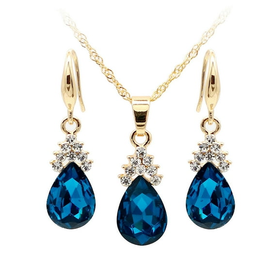 Besufy Women Jewelry Set Vintage Teardrop Rhinestone Necklace Hook Earrings Pendants