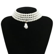 WEIYINYIN Besufy Women Multi-layer Faux Pearl Beaded Choker Necklace White