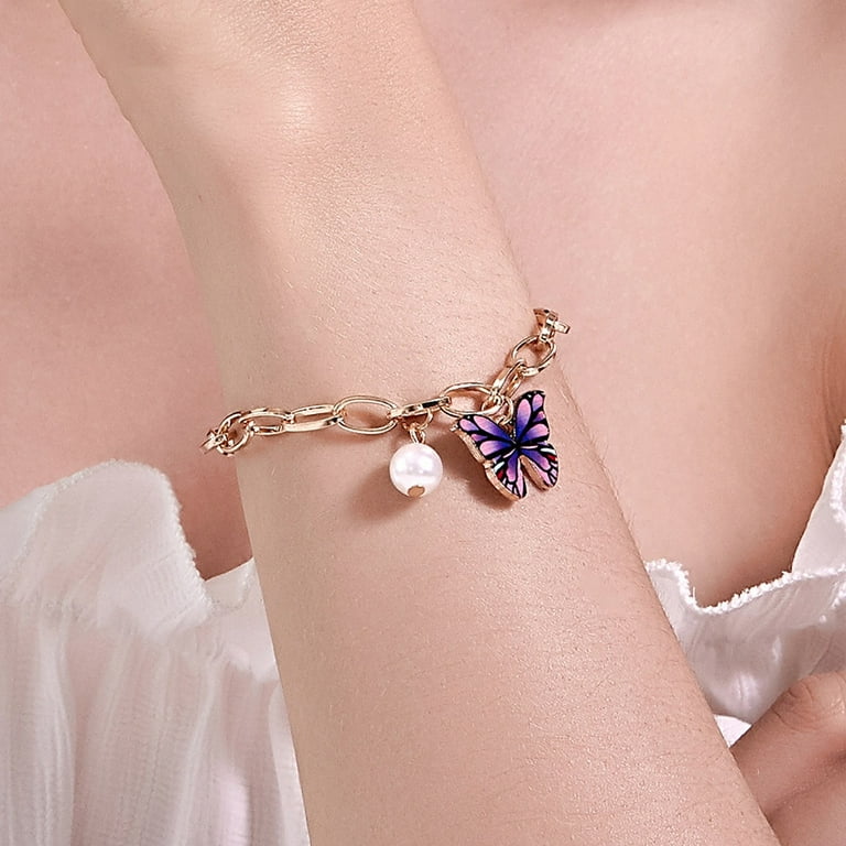 Besufy Women Multicolor Butterfly Bracelet Faux Pearl Thick Jewelry Gift, Women's, Size: 25, Purple