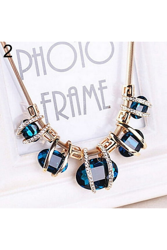 Women Necklace ,Crystal Pendant Golden Chain Choker Beauty Statement Bib Necklace