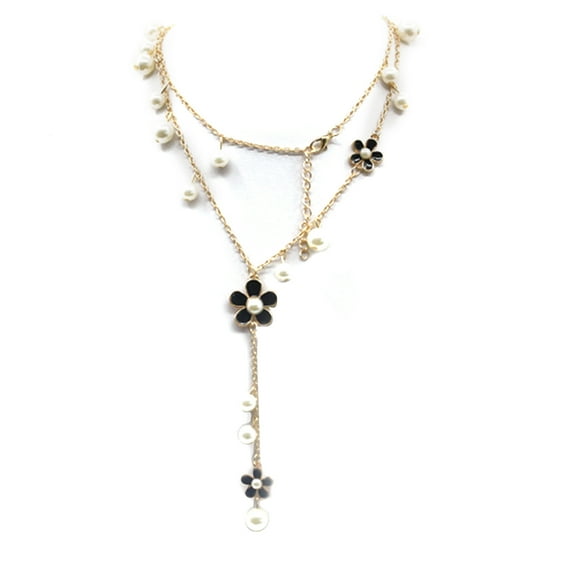Besufy Women Necklace ,Korean Style Faux Pearl Flowers Long Necklace Sweater Chain