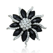 Besufy Women Pins,Brooches ,Xmas Gift Blossom Flower Brooch Black Crystal Rhinstones Collar Pin