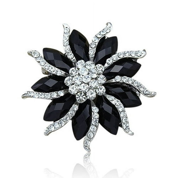 Besufy Women Pins,Brooches ,Xmas Gift Blossom Flower Brooch Black Crystal Rhinstones Collar Pin