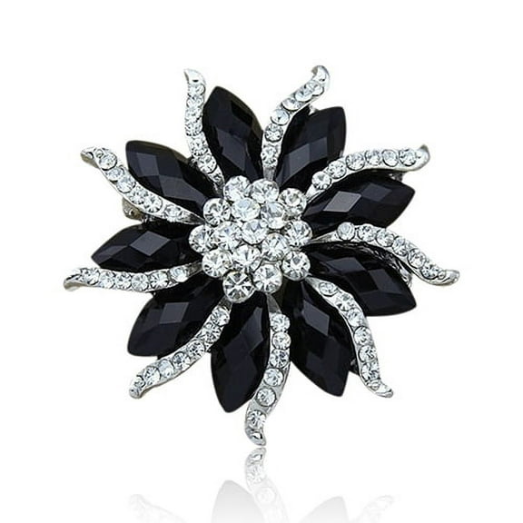 Besufy Women Pins,Brooches ,Xmas Gift Blossom Flower Brooch Black Crystal Rhinstones Collar Pin