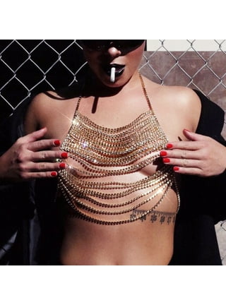 Sexy Rhinestone Dress Top Bikini Bra Body Chest Chain Bling