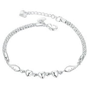Besufy Women's 925 Sterling Silver Charm Love Heart Wings Bracelet Bangle Jewelry-1Pcs