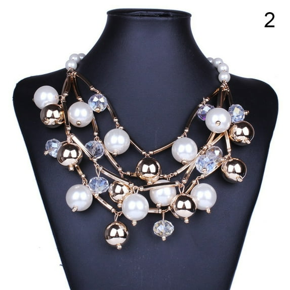 Besufy Women's Faux Pearl Multilayer Chain Bib Necklace Statement Jewelry Gift for Woman