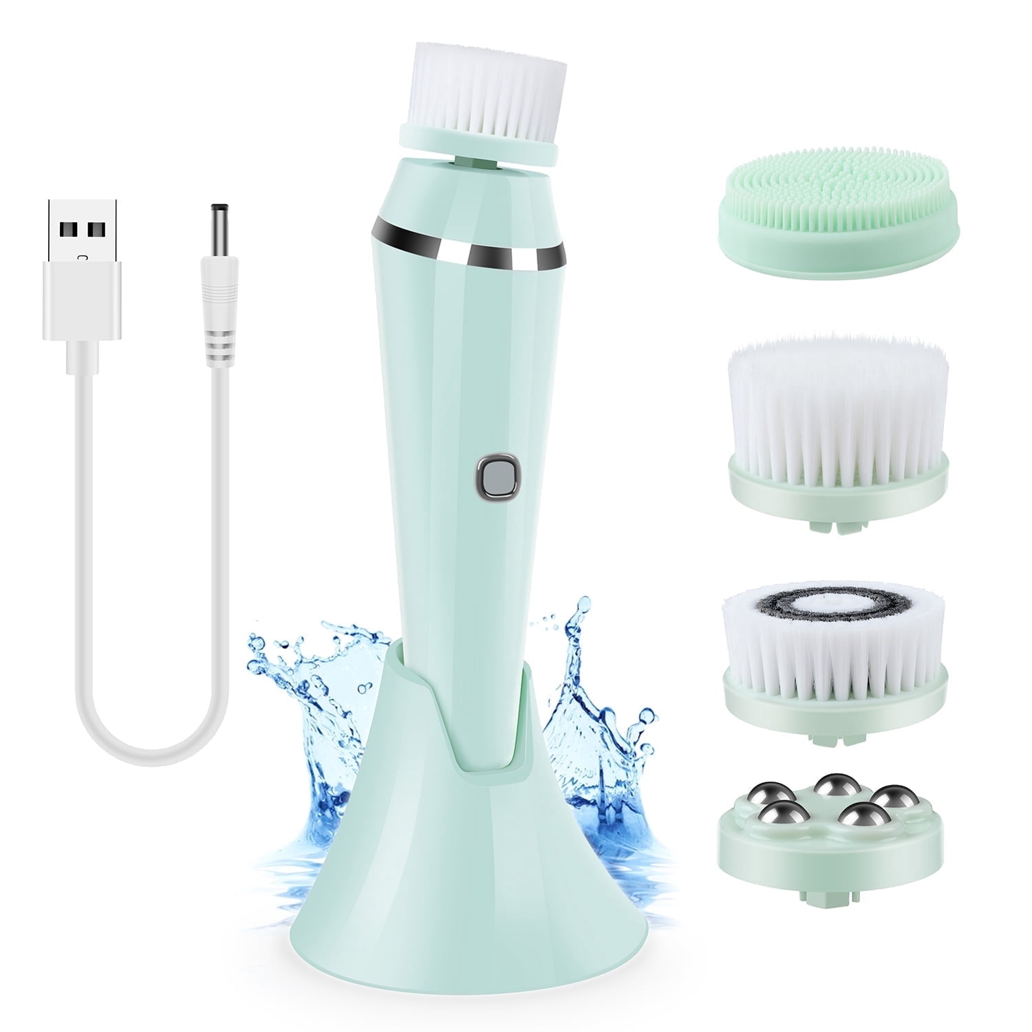 Besunny Face Brush Cleansing Brush Rechargeable Facial Scrubber IPX7 Waterproof 3 Speeds, Green