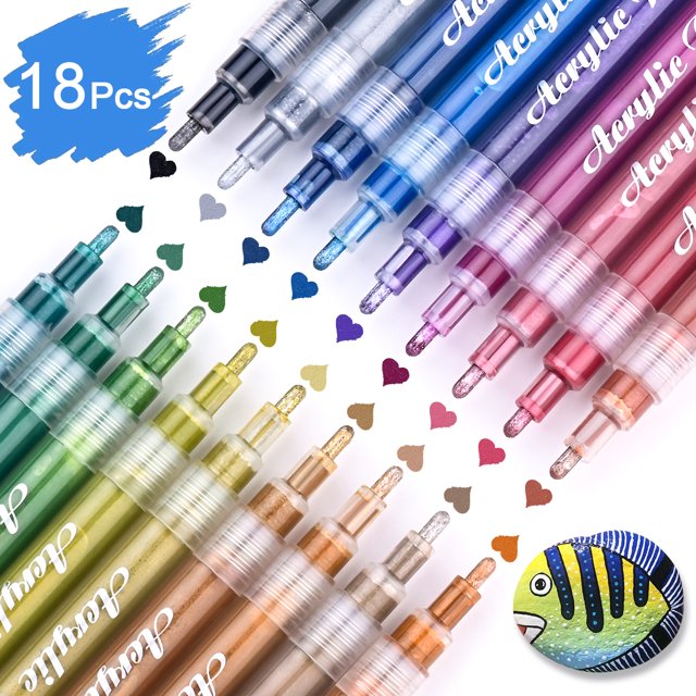 Besunny Paint Pens 18 Acrylic Paint Markers, Dual Fine Tips for Fabric