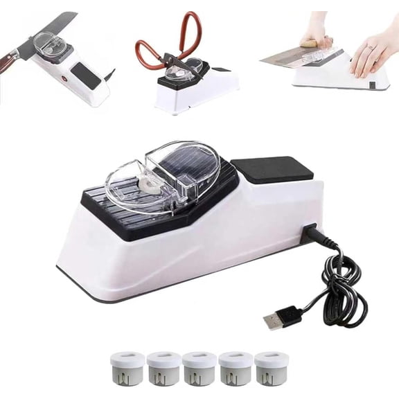 Besyner Sharp Pro Double Sided USB Electric Knife Sharpener, Fast & Safe, with Replacement Grinding Tools, for Kitchen Knives & Scissors