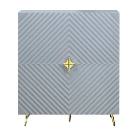 Bet 46 Inch Wood Console Cabinet, Adjustable Shelf, Wave Pattern, Gray