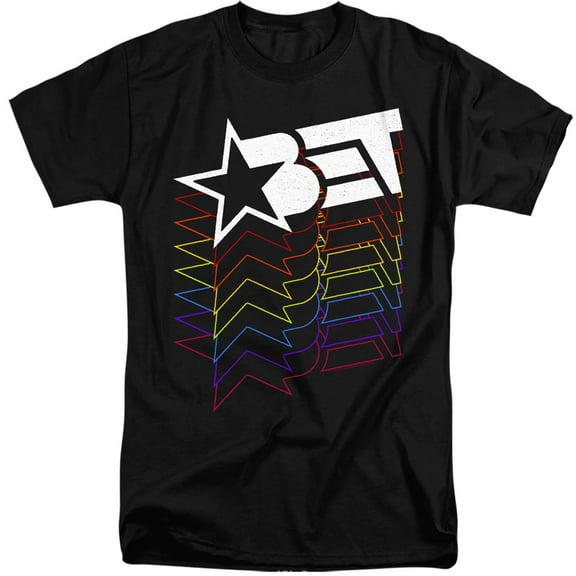 Bet Logo Cascading Rainbow Unisex Adult Tall T Shirt,Black, 3X-Large