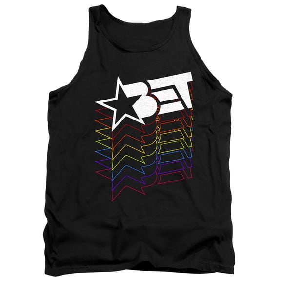 Bet Logo Cascading Rainbow Unisex Adult Tank Top,Black, 2X-Large