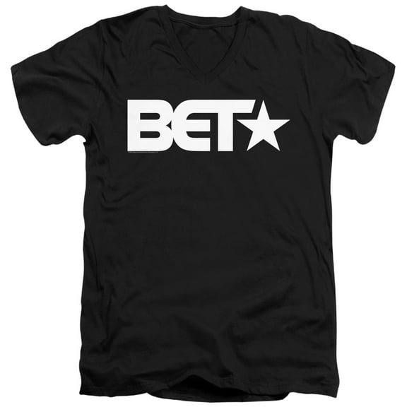 Bet Logo Unisex Adult V-Neck T Shirt,Black, 2X-Large