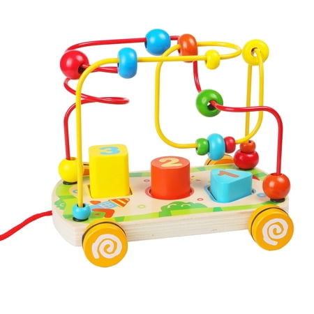 BetDEF Bead Maze Toy for Toddlers Multifunctional Wooden car Color Sorting Toys for Toddlers