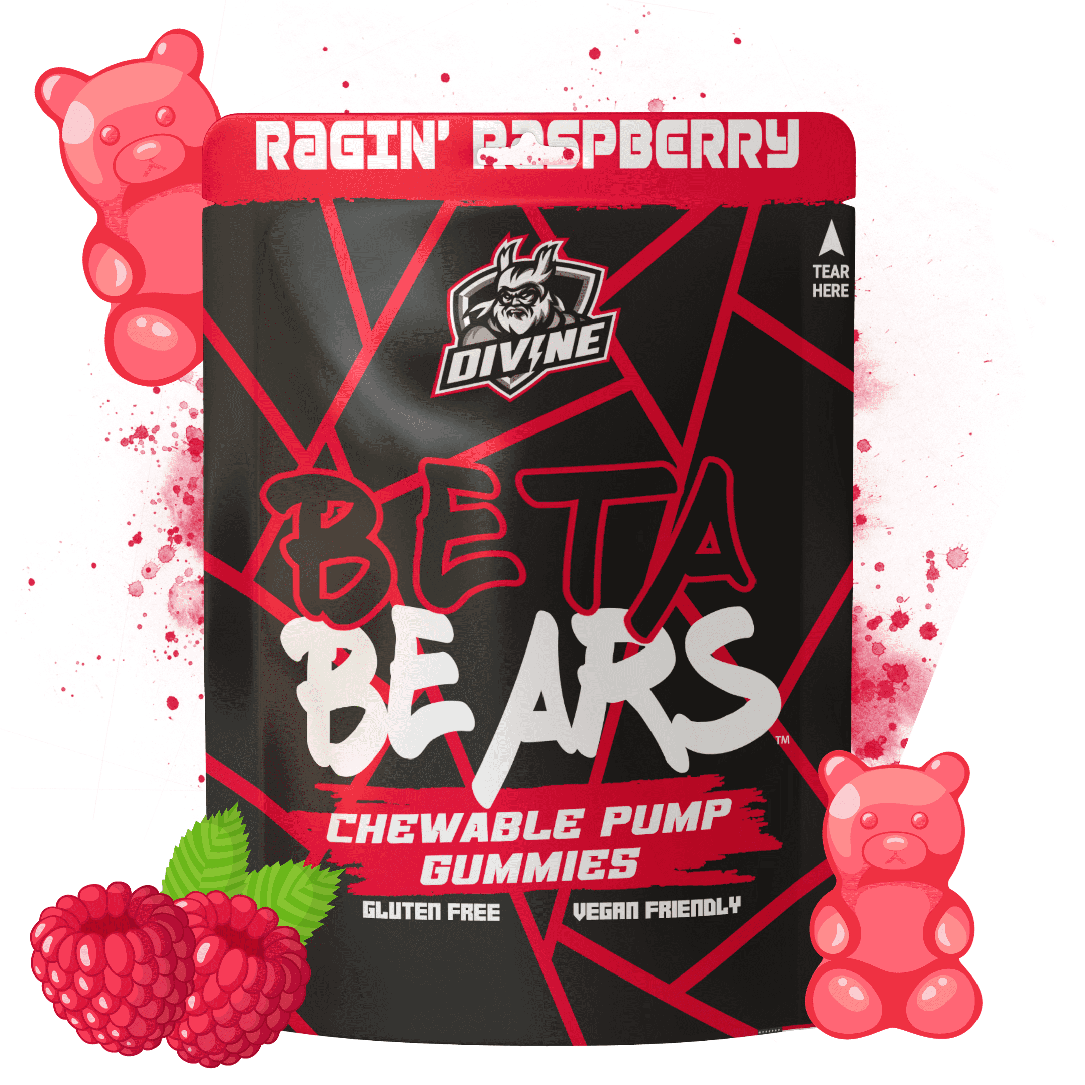 Beta Bears Pump Gummy, Raspberry Flavor, 100 Gummies, 20 Servings