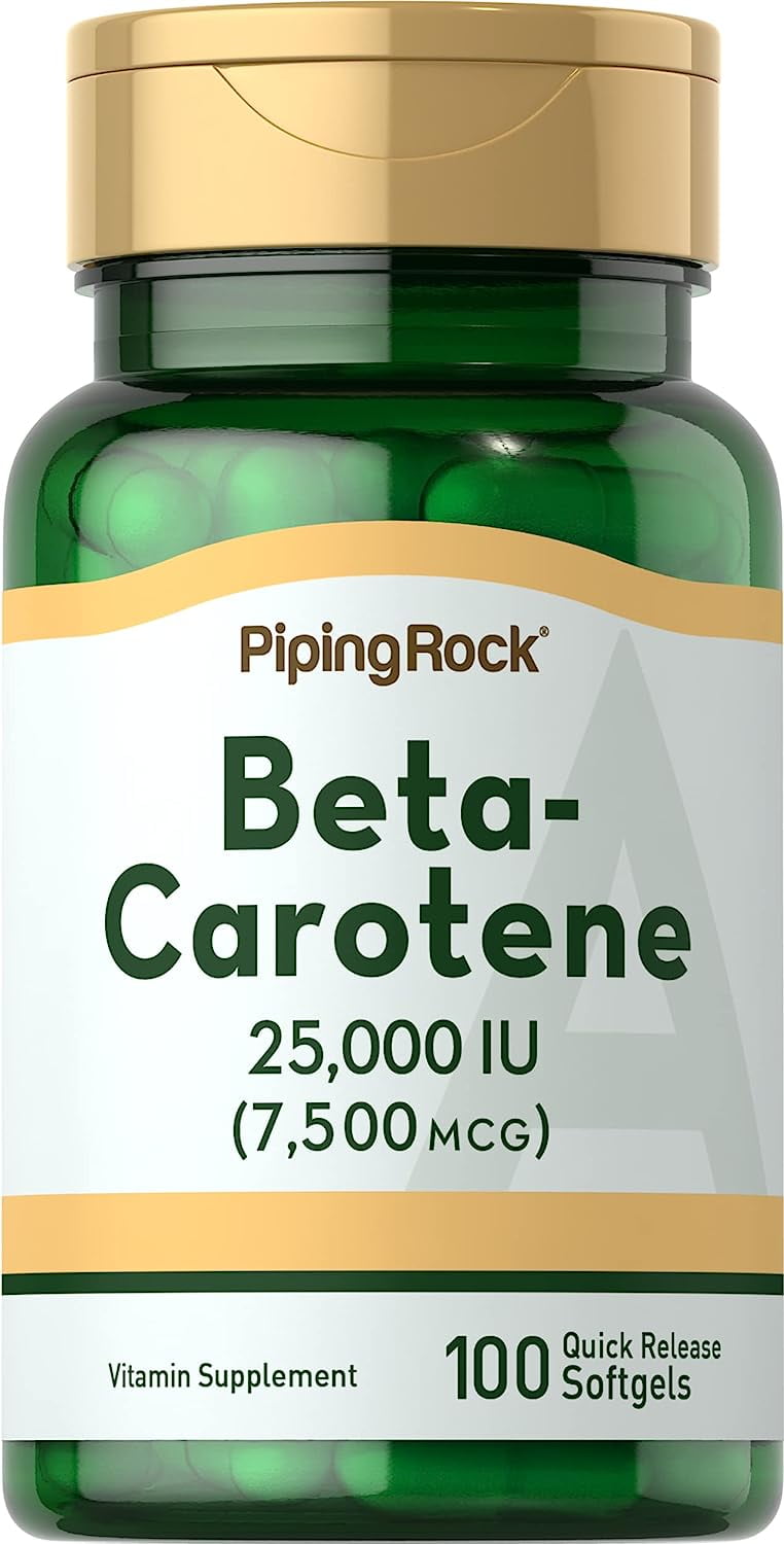 Beta Carotene Softgels | 25000 IU | 100 Count | Vitamin A Supplement for Men and Women | by Piping Rock
