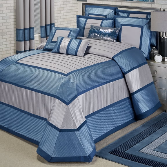 Beta Collection - Grande Bedspread - Blue Shadow - Oversized - Elegant Bedroom Decor - Contemporary Style - 24 Inch Drop Bedspread Grande Queen