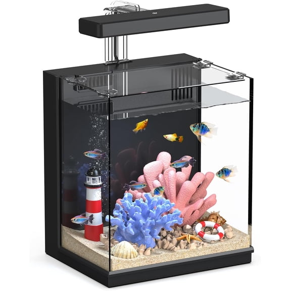 Beta Fish Tank, 2 Gallon Betta Aquariums with Filter & Light, for Men, Tanks Kids Starter, Black