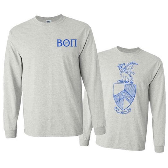 Beta Theta Pi World Famous Crest Long Sleeve T-shirt Small Light Grey