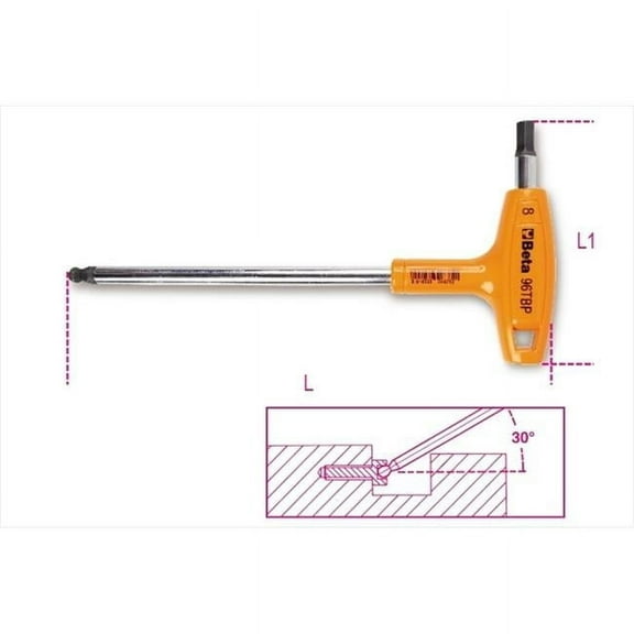 Beta Tools 000960687 96T-BP 4 mm. Ball Head Offset Hexagon Key Wrenches With High Torque Handles
