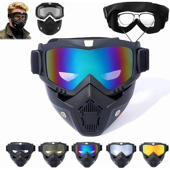Betachable Full Face Goggle Mask, Anti-Ultraviolet Radiation, Anti-Dust, Anti-Fog HD Lens, Retro Windproof Goggles
