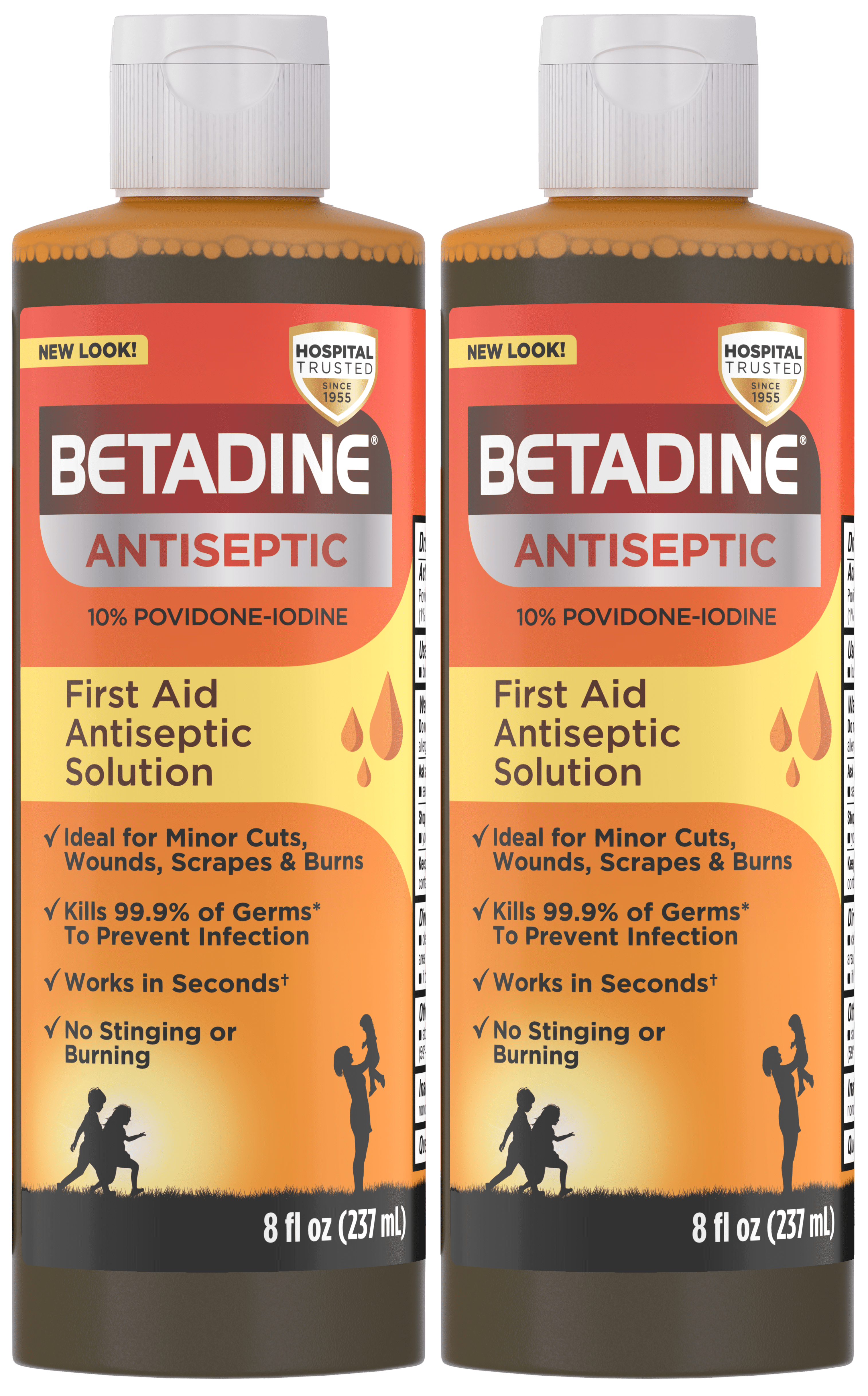 Betadine Antiseptic Liquid First Aid Solution, Povidone-iodine 10%, Infection Protection, Kills Germs In Minor Cuts Scrapes And Burns, No Alcohol or Hydrogen Peroxide, 8 FL OZ (Pack of 2)