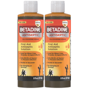 Betadine Antiseptic Liquid First Aid Solution, Povidone-iodine 10%, Infection Protection, Kills Germs In Minor Cuts Scrapes And Burns, No Alcohol or Hydrogen Peroxide, 8 FL OZ Pack of 2