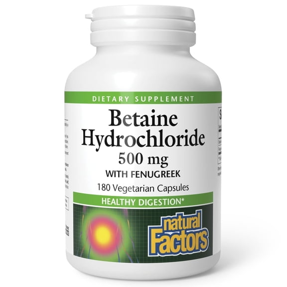 Natural Factors, Betaine HCL 500 mg, Supports Healthy Digestion and a Healthy Microbiome, 180 capsules