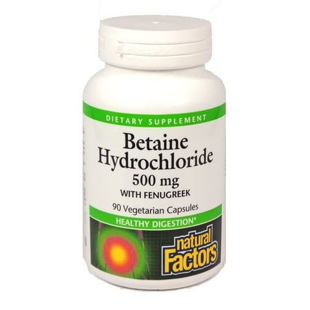 Natural Factors Betaine HCL 500 mg, Supports Healthy Digestion and a Healthy Microbiome, 90 Capsules