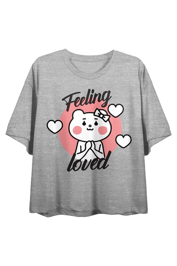 Betakkuma Feeling Loved Crew Neck Short Sleeve Women's Gray Heather Crop Top
