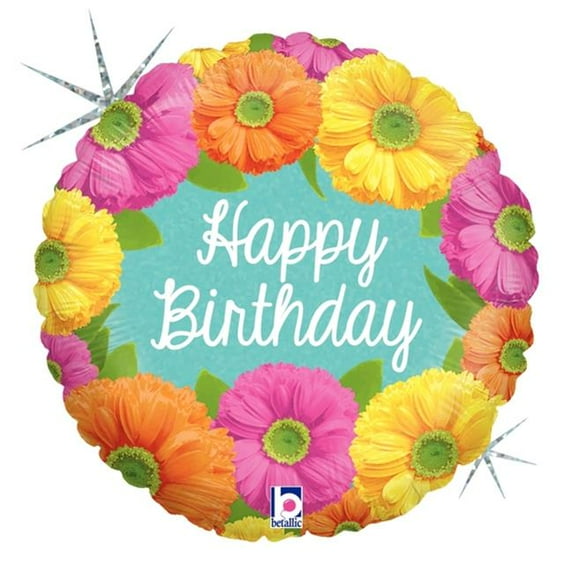 Betallic 78814 18 in. Bright Birthday Blooms Holo Flat Foil Balloon