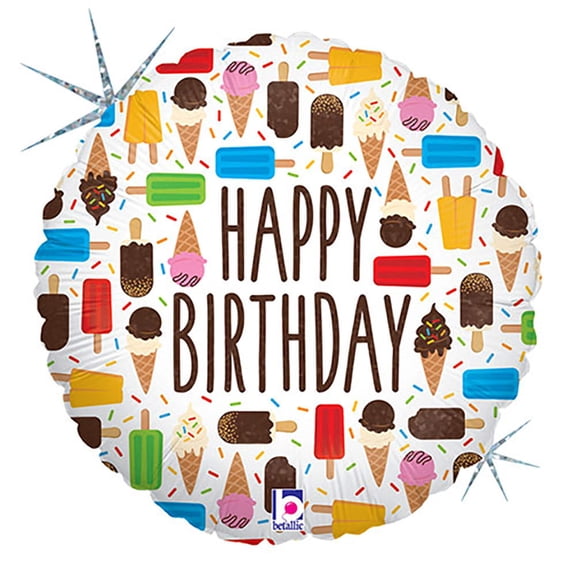 Betallic 86562 18 in. Birthday Ice Cream Holo Flat Foil Balloon
